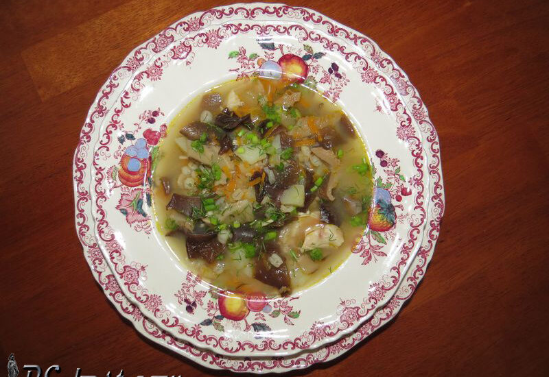 Суп с перловой крупой и сушеными грибами