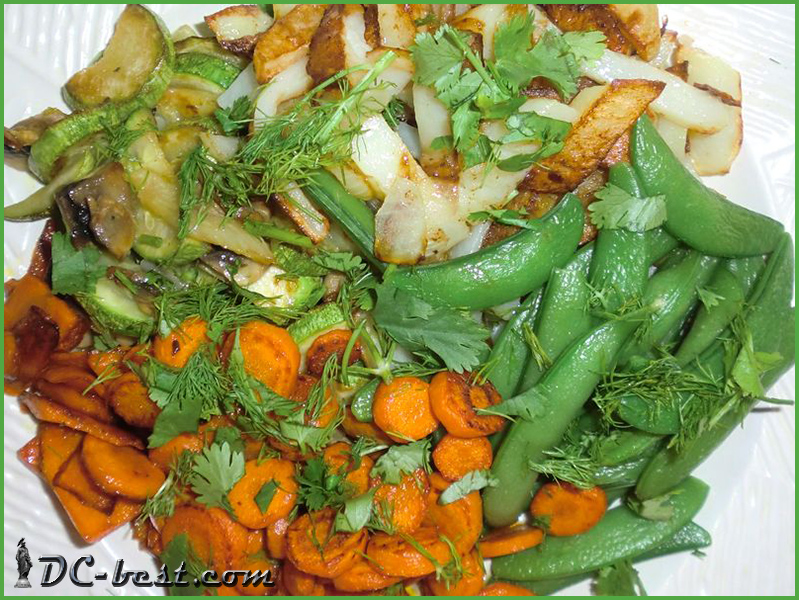 Медли из моркови, стручкового гороха и картофеля